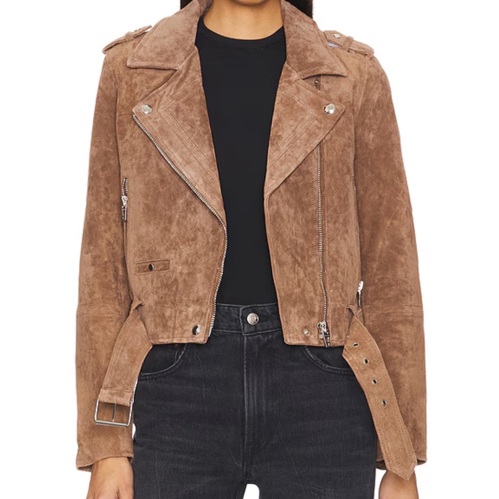 BLANKNYC Coffee Bean Suede Cropped Moto Jacket XS